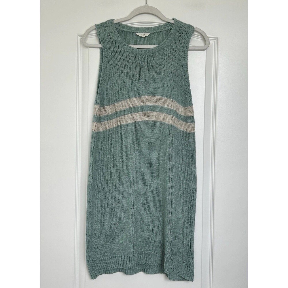 Easel Sleeveless Knit Sweater Dress Sz L Mint Green Cream Stripes Boho Coastal
